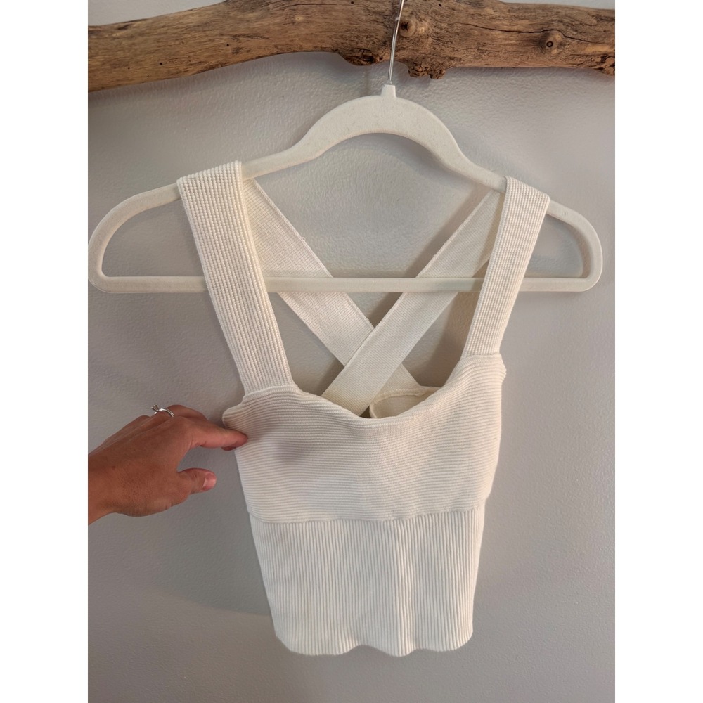 Abercrombie & Fitch Women White Ribbed Cross Back Knit Sweater Tank Top Small